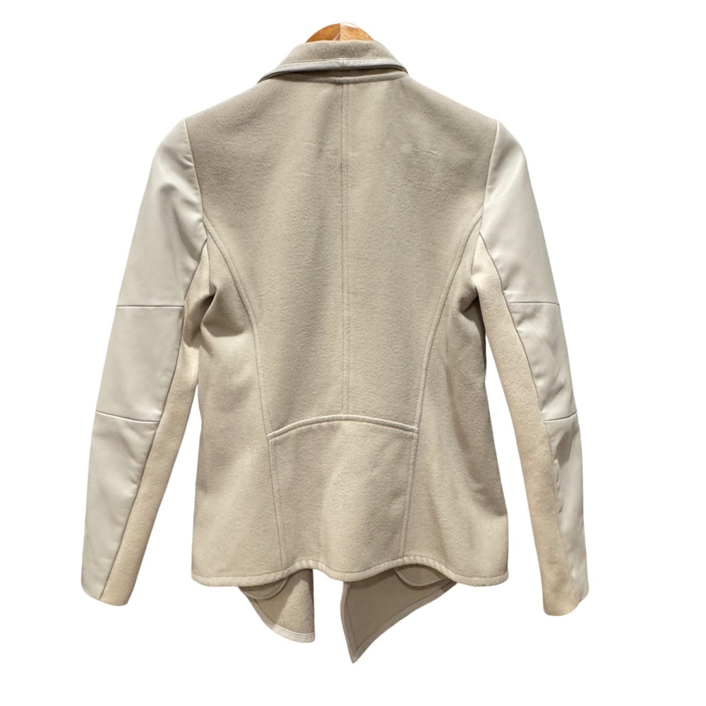 Vince Drape Front Wool Jacket Lamb Leather Sleeves XS Neutral Coat Minimalist‎ - Picture 6 of 8
